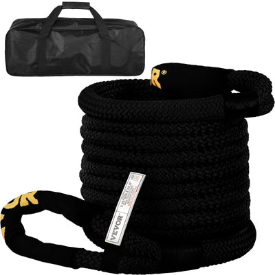VEVOR 1-1/4" x 31.5' Recovery Tow Rope, 52,300 lbs, Heavy Duty Nylon Double Braided Kinetic Energy Rope w/ Loops and Protective Sleeves, for Truck Off-Road Vehicle ATV UTV, Carry Bag Included, Black 