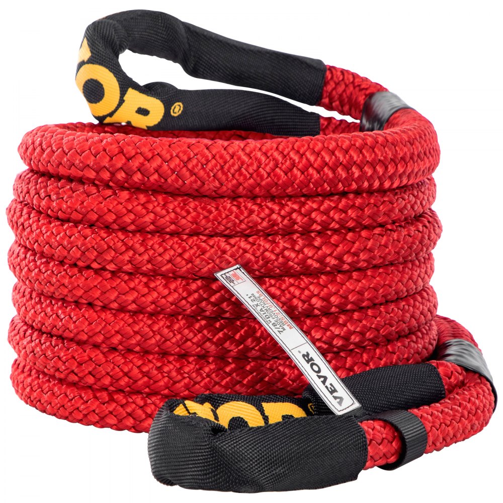 VEVOR 7/8" x 21' Kinetic Recovery Rope, 21,970 lbs, Heavy Duty Nylon Double Braided Kinetic Energy Rope w/ Loops and Protective Sleeves, for Truck Off-Road Vehicle ATV UTV, Carry Bag Included, Red 