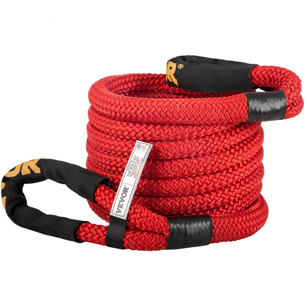 VEVOR 7/8" x 21' Kinetic Recovery Rope, 21,970 lbs, Heavy Duty Nylon Double Braided Kinetic Energy Rope w/ Loops and Protective Sleeves, for Truck Off-Road Vehicle ATV UTV, Carry Bag Included, Red 