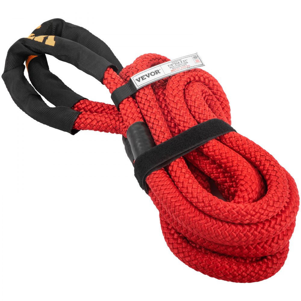 VEVOR 7/8" x 21' Kinetic Recovery Rope, 21,970 lbs, Heavy Duty Nylon Double Braided Kinetic Energy Rope w/ Loops and Protective Sleeves, for Truck Off-Road Vehicle ATV UTV, Carry Bag Included, Red 