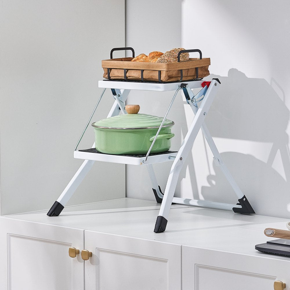 VEVOR Step Ladder 2-Step 330lbs Capacity, Ergonomic Folding Steel Step Stool with Wide Anti-Slip Pedal, Sturdy Step Stool for Adults Toddlers, Multi-Use for Household, Kitchen, Office, RVs 