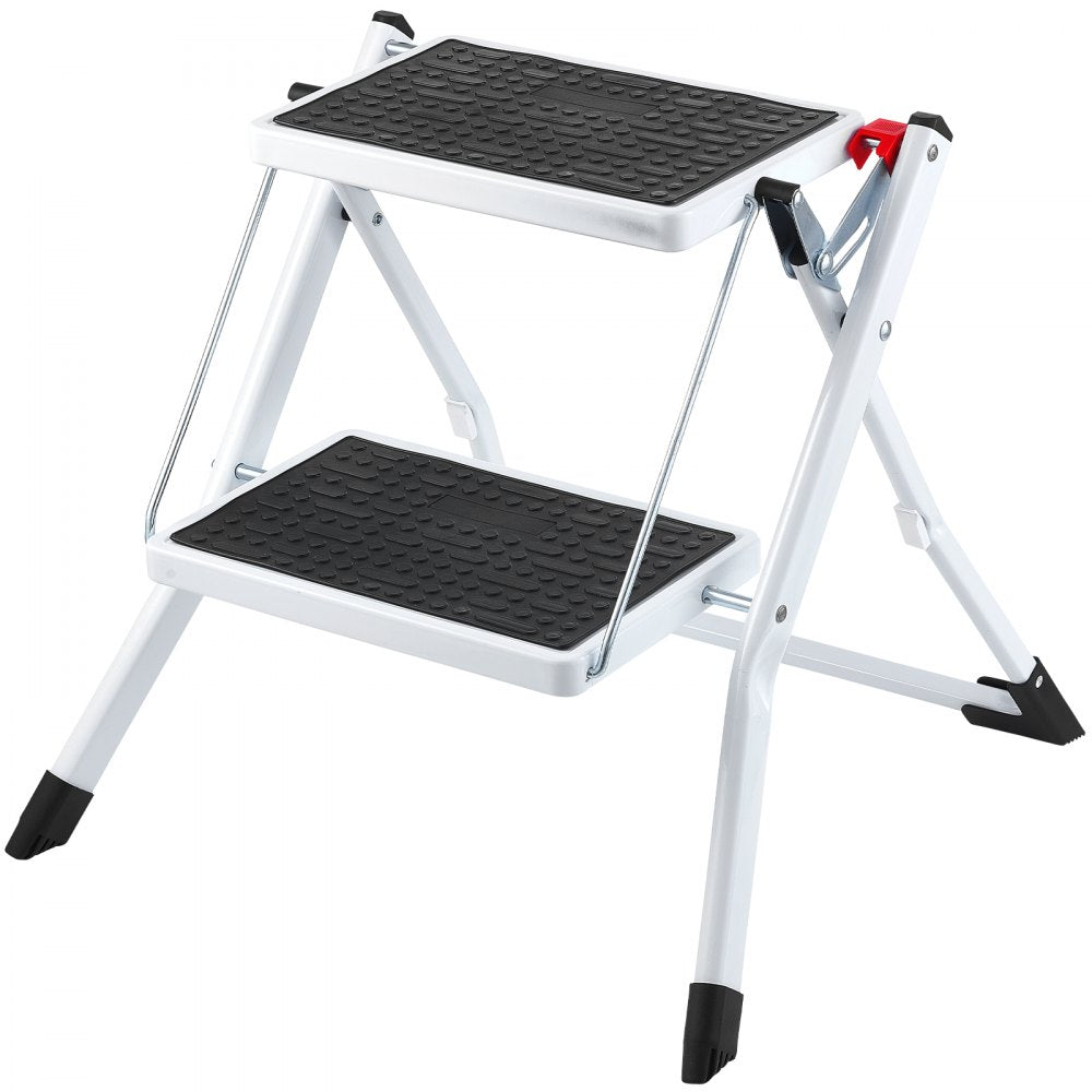 VEVOR Step Ladder 2-Step 330lbs Capacity, Ergonomic Folding Steel Step Stool with Wide Anti-Slip Pedal, Sturdy Step Stool for Adults Toddlers, Multi-Use for Household, Kitchen, Office, RVs 