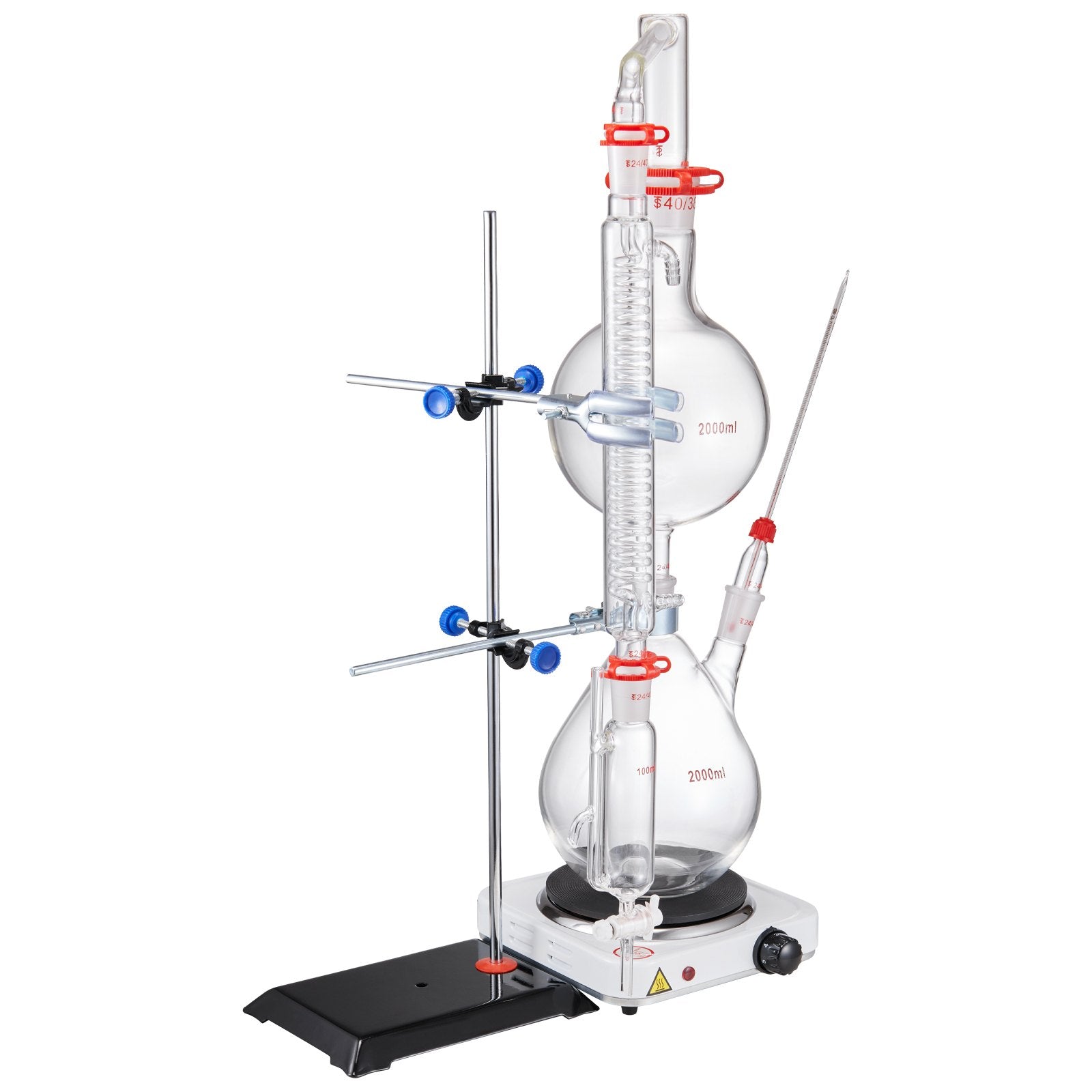 VEVOR Essential Oil Distillation Kit, 2000ml Distillation Apparatus, 3.3 Boro Lab Glassware Distillation Kit with 1000W Heating Plate and 24, 40 Joint, 28 pcs Set 