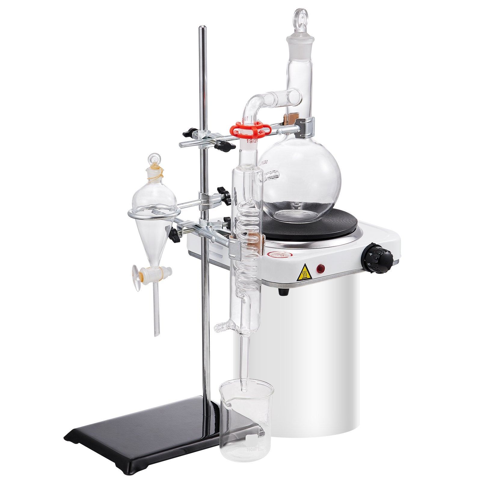VEVOR Essential Oil Distillation Kit, 500ml Distillation Apparatus, 3.3 Boro Lab Glassware Distillation Kit with 1000W Heating Plate and 24, 40 Joint, 33 pcs Set 