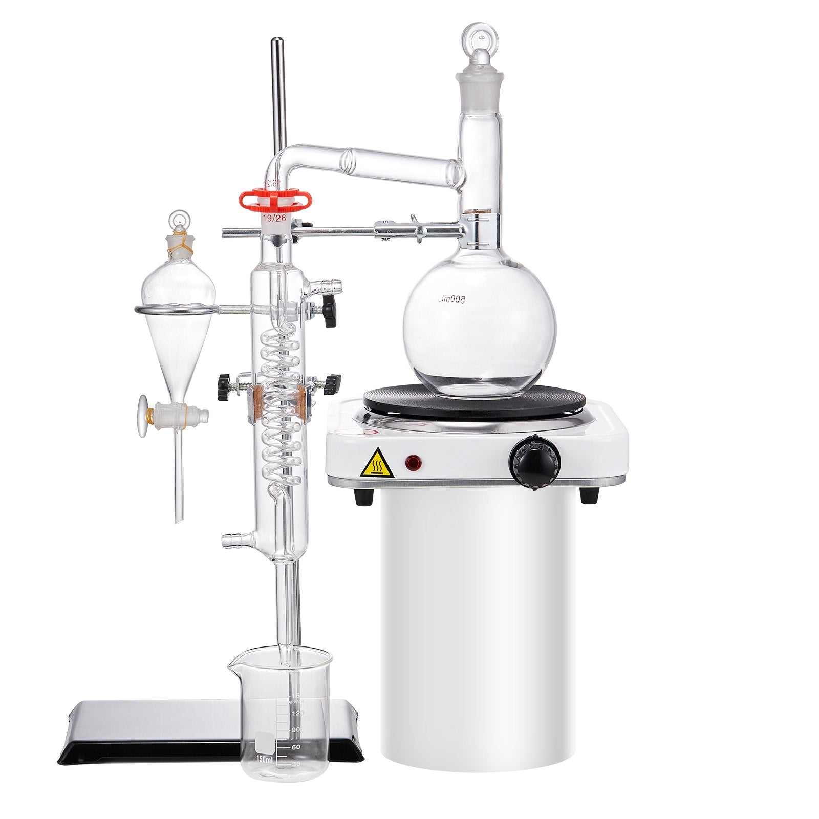 VEVOR Essential Oil Distillation Kit, 500ml Distillation Apparatus, 3.3 Boro Lab Glassware Distillation Kit with 1000W Heating Plate and 24, 40 Joint, 33 pcs Set 