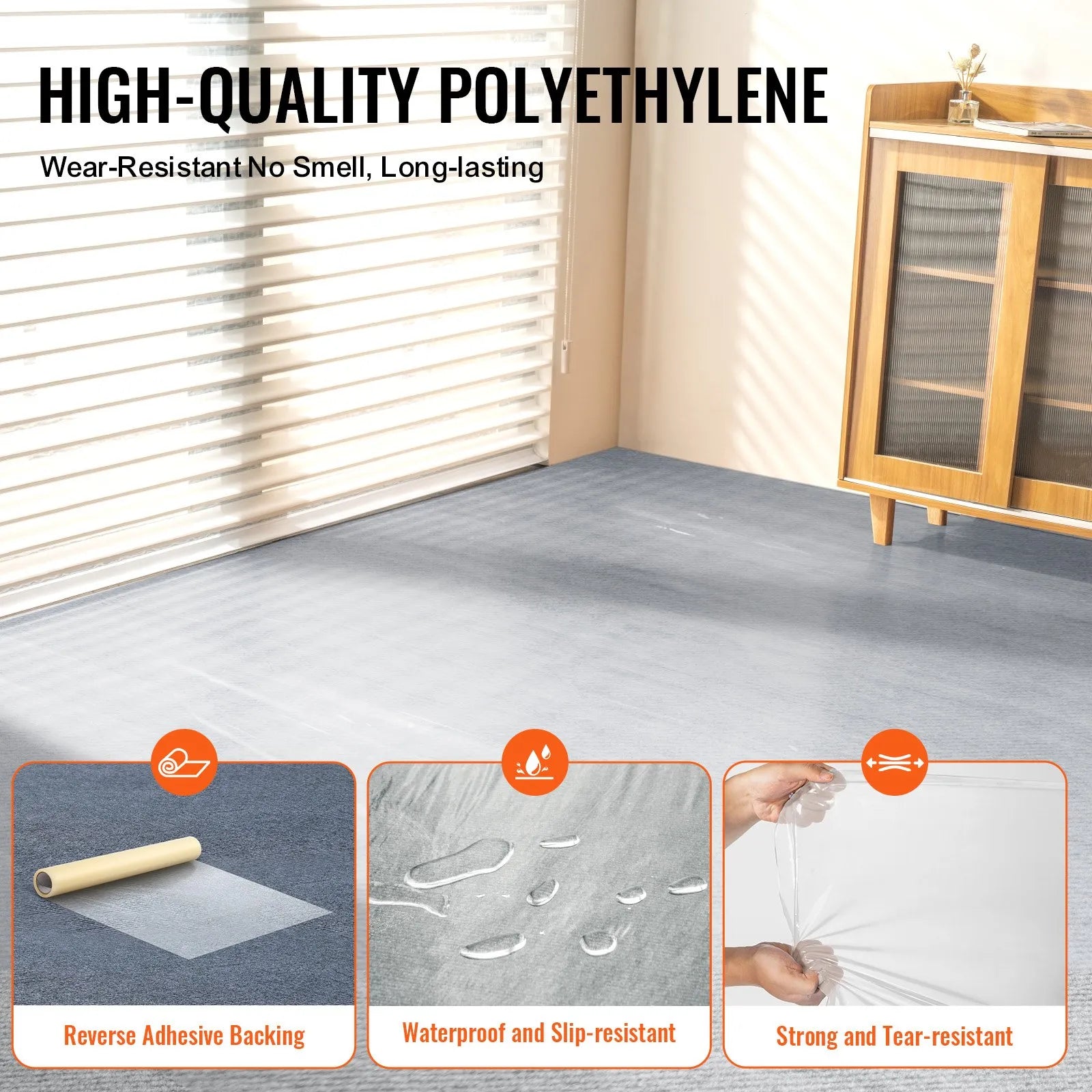 VEVOR Carpet Protection Film, 36" x 200' Floor and Surface Shield with Self Adhesive Backing & Easy Installation, Polyethylene Adhesive Car Mat Protector Roll for Construction & Renovation