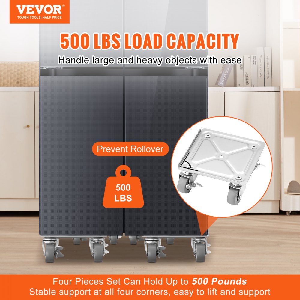 VEVOR Furniture Dolly, Furniture Moving Dollies with 360° PP Swivel Wheels & Carbon Steel Panel, 500 Lbs Capacity Furniture Lift Mover Tool Set for Moving Heavy Furniture Refrigerator Sofa 