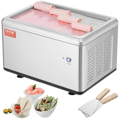 VEVOR Fried Ice Cream Roll Machine, 12.6" x 8.5" Stir-Fried Ice Cream Pan, Stainless Steel Rolled Ice Cream Maker with Compressor and 2 Scrapers, for Making Ice Cream, Frozen Yogurt, Ice Cream Rolls 