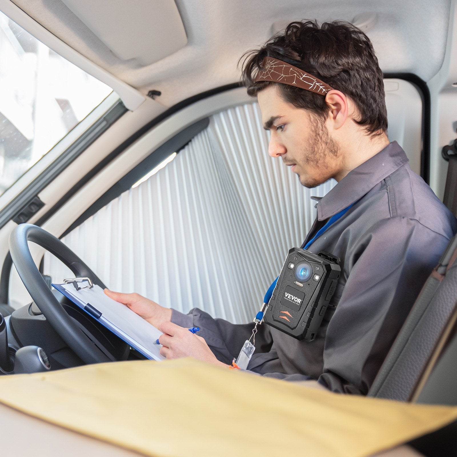 VEVOR 1440P HD Police Body Camera, 128GB Body Cam with Audio Video Recording Picture, Built-in 3500 mAh Battery, 2.0" LCD, Infrared Night Vision, Waterproof GPS Personal Body Cam for Law Enforcement 