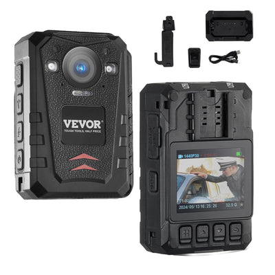 VEVOR 1440P HD Police Body Camera, 128GB Body Cam with Audio Video Recording Picture, Built-in 3500 mAh Battery, 2.0" LCD, Infrared Night Vision, Waterproof GPS Personal Body Cam for Law Enforcement 