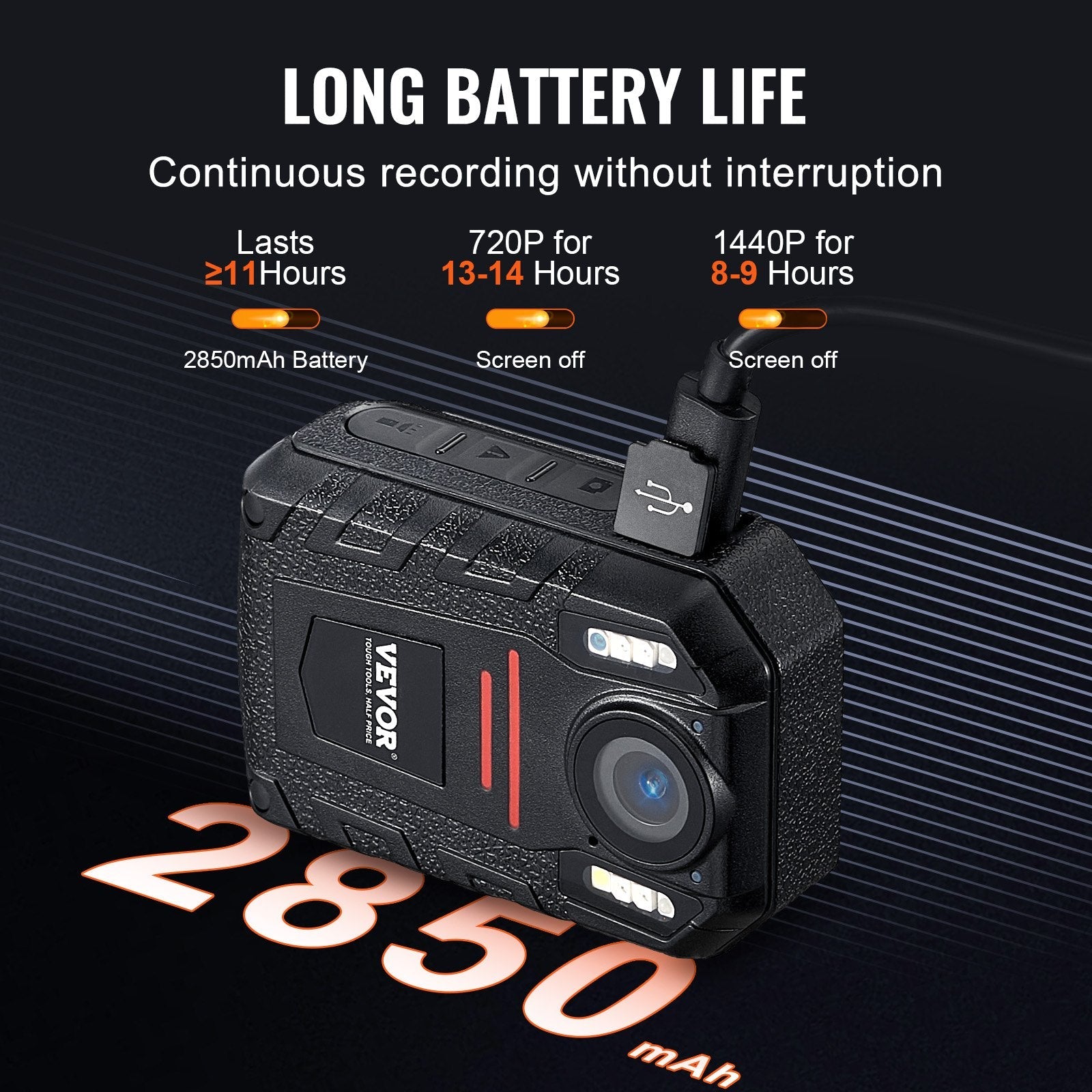 VEVOR 1440P HD Police Body Camera, 64GB Body Cam with Audio Video Recording Picture, Built-in 2850 mAh Battery, 2.0" LCD, Infrared Night Vision, Waterproof Personal Body Cam for Law Enforcement 