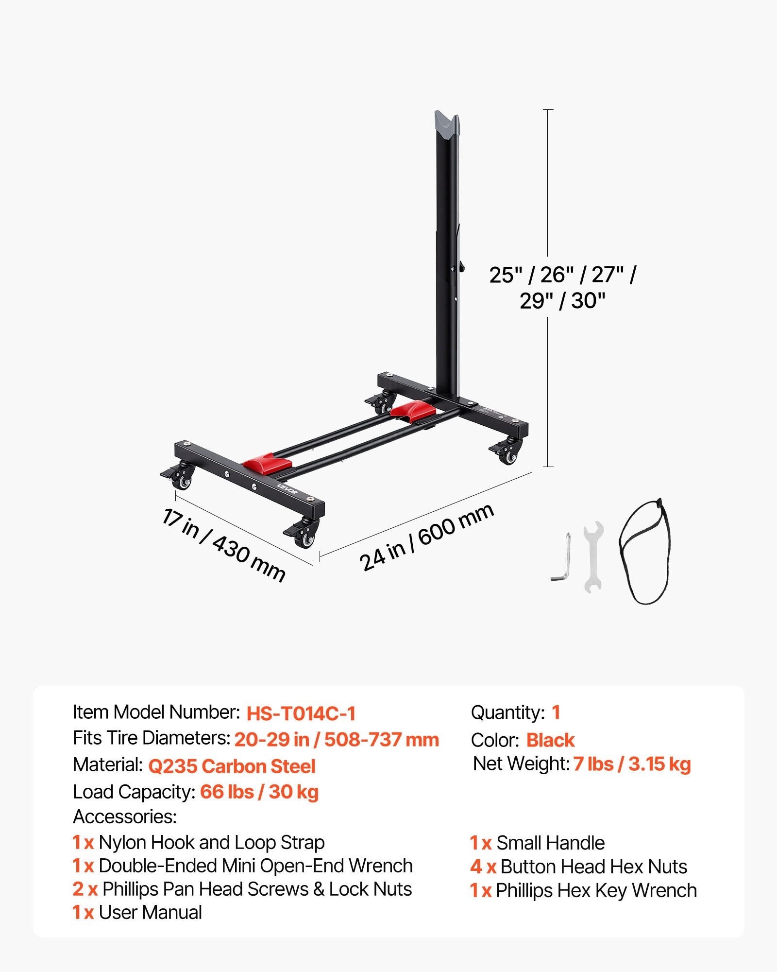 VEVOR Freestanding Bike Stand, Vertical & Horizontal Bike Storage Rack with Lockable Casters, Adjustable Carbon Steel Bicycle Floor Stand for 20-29 Inch Bike