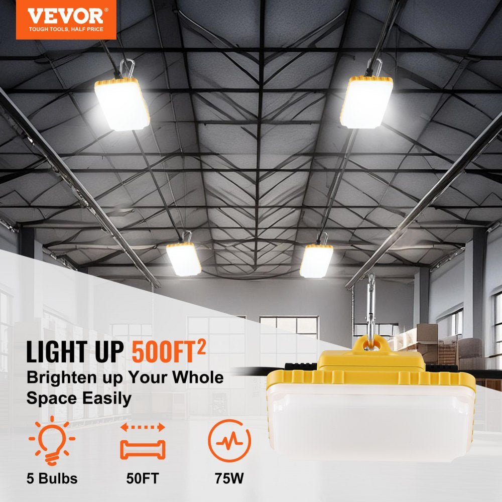 VEVOR 50FT Construction String Work Lights 75W 7500LM Connectable Waterproof 