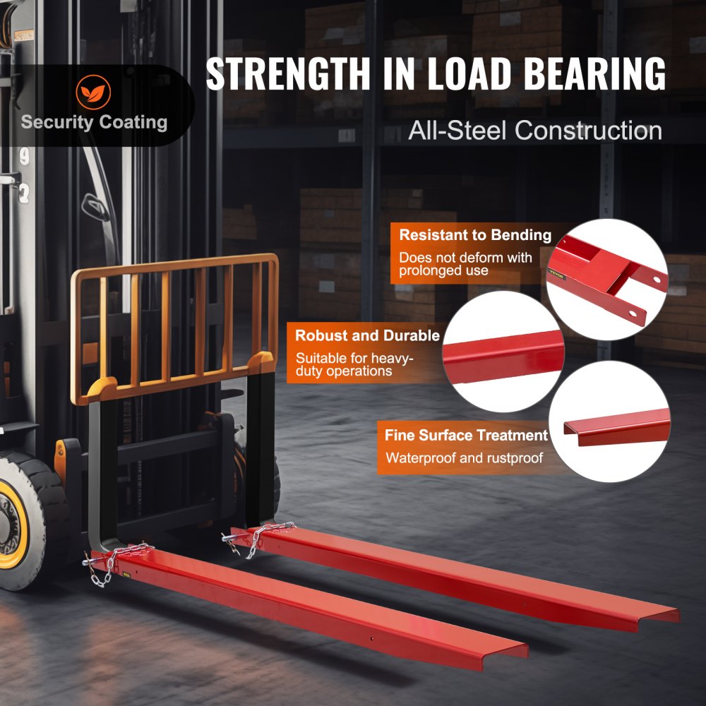 VEVOR Pallet Fork Extensions, 72" Length 4.5" Width, Heavy Duty Carbon Steel Fork Extensions for Forklifts, 1 Pair Forklift Extensions with Pins, Forklift Fork Attachments for Forklift Truck, Red 