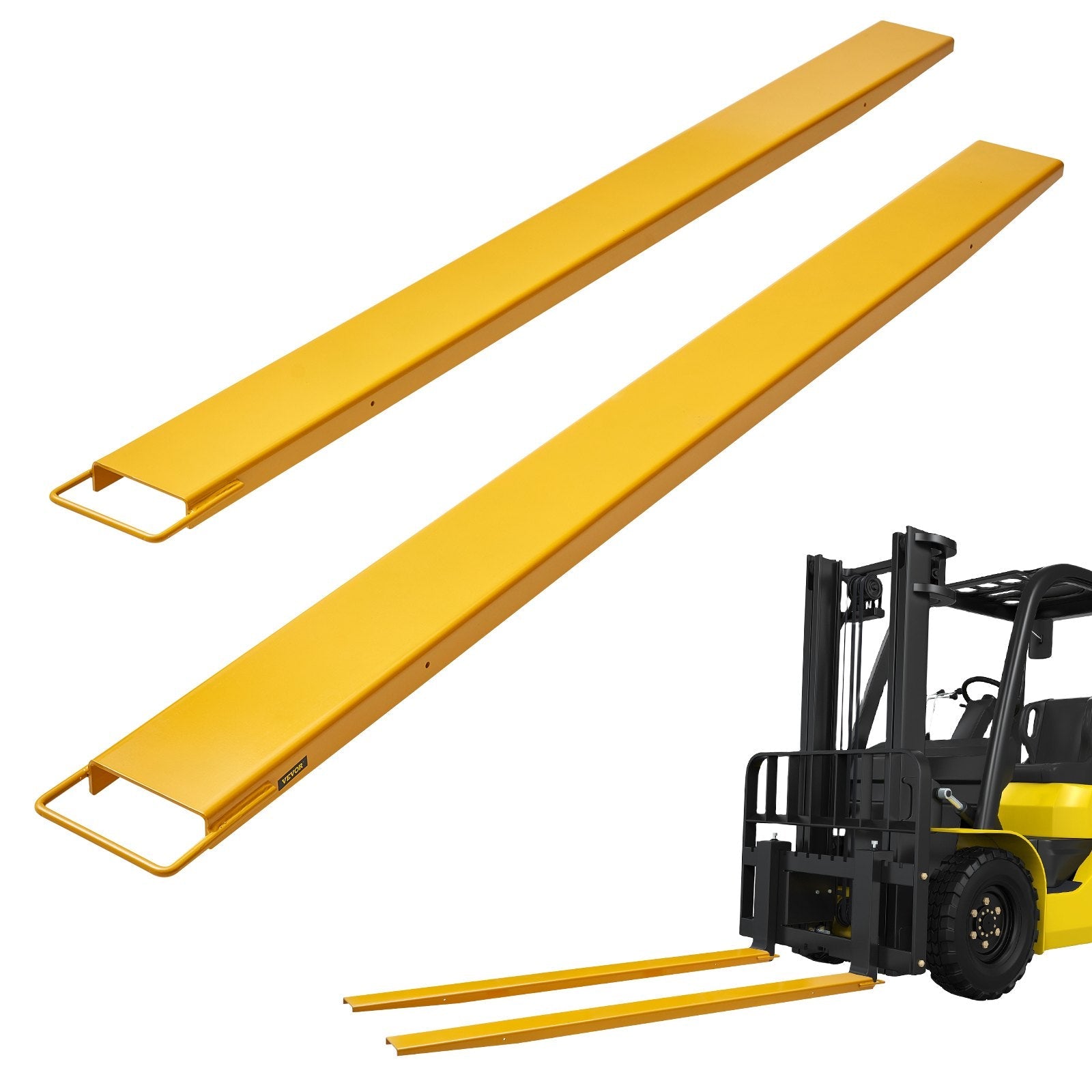 VEVOR Pallet Fork Extensions, 96" Length 4.5" Width, Heavy Duty Carbon Steel Fork Extensions for Forklifts, 1 Pair Forklift Extensions, Industrial Forklift Fork Attachments for Forklift Truck, Yellow 
