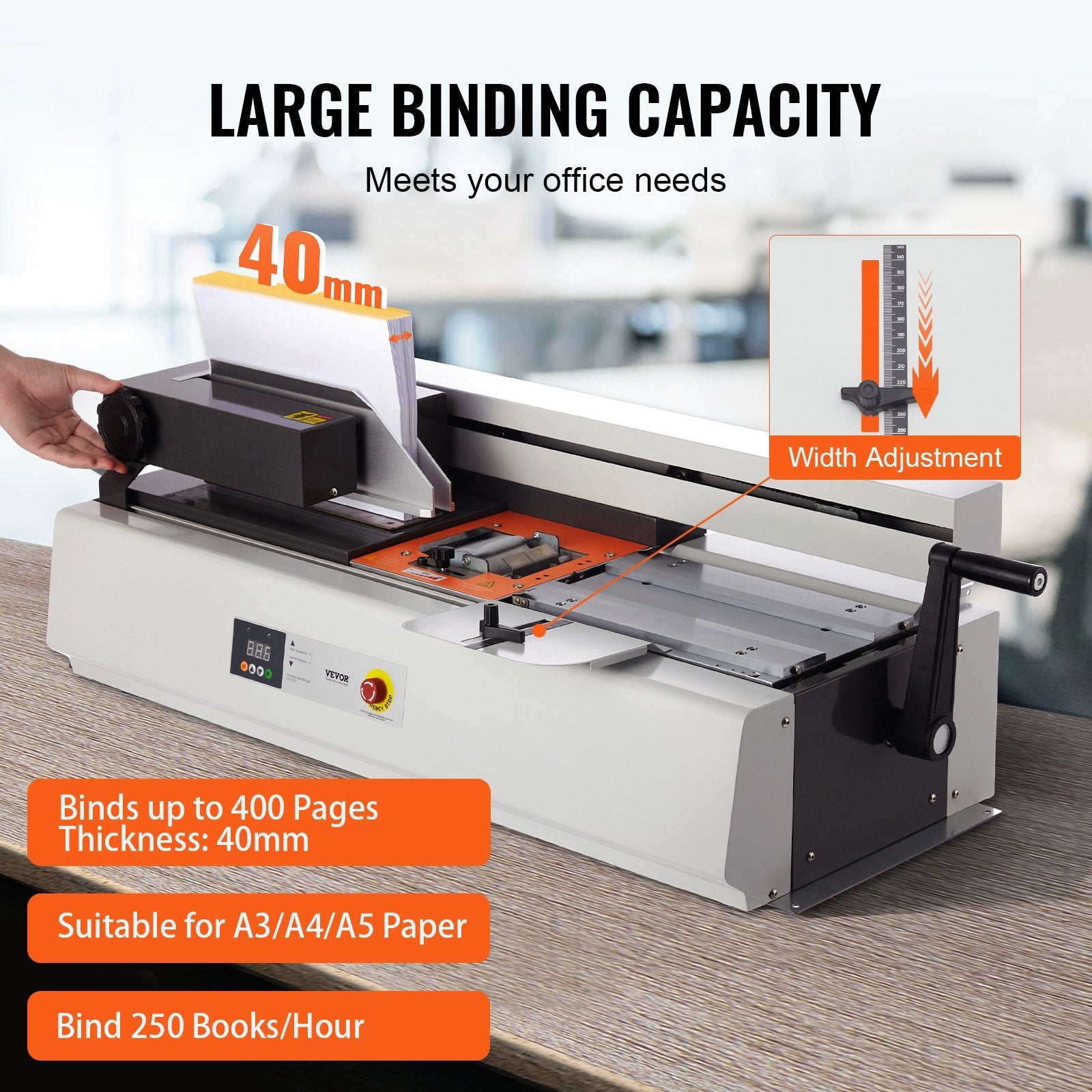 VEVOR Thermal Binding Machine Hot Glue Binder 400 Sheets A3 A4 A5 Documents 