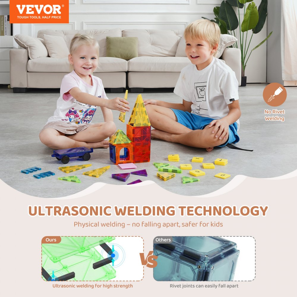 VEVOR Magnetic Tiles Magnetic Building Toy 55 PCS Magnet Blocks for Kids 3D Set 