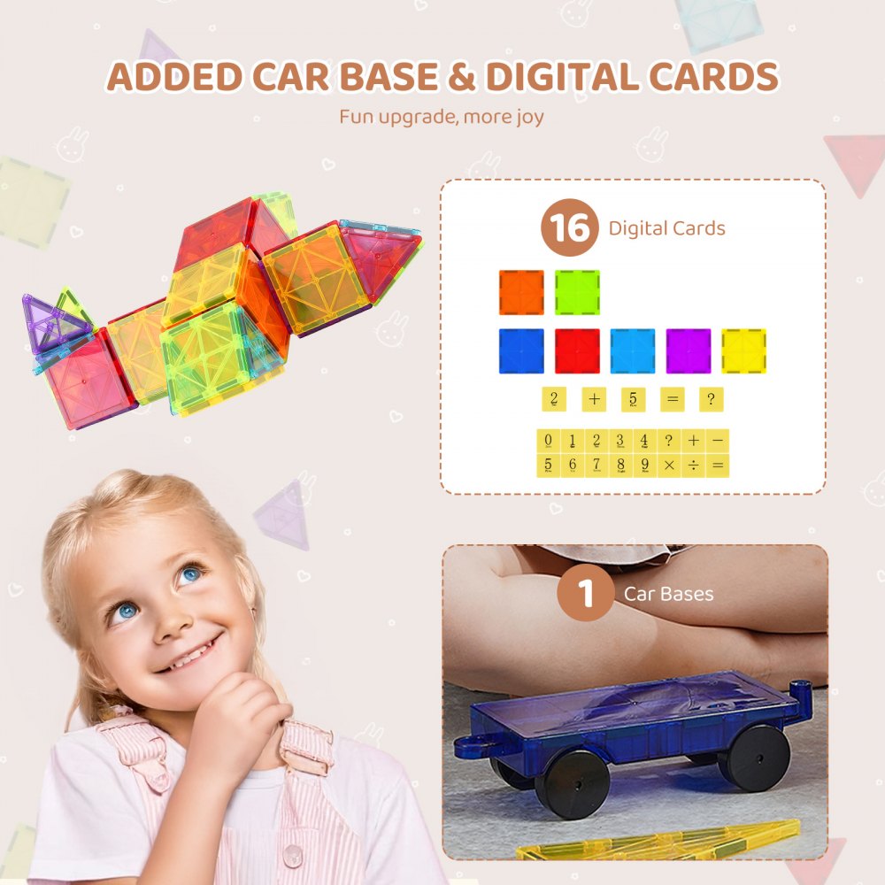 VEVOR Magnetic Tiles Magnetic Building Toy 55 PCS Magnet Blocks for Kids 3D Set 