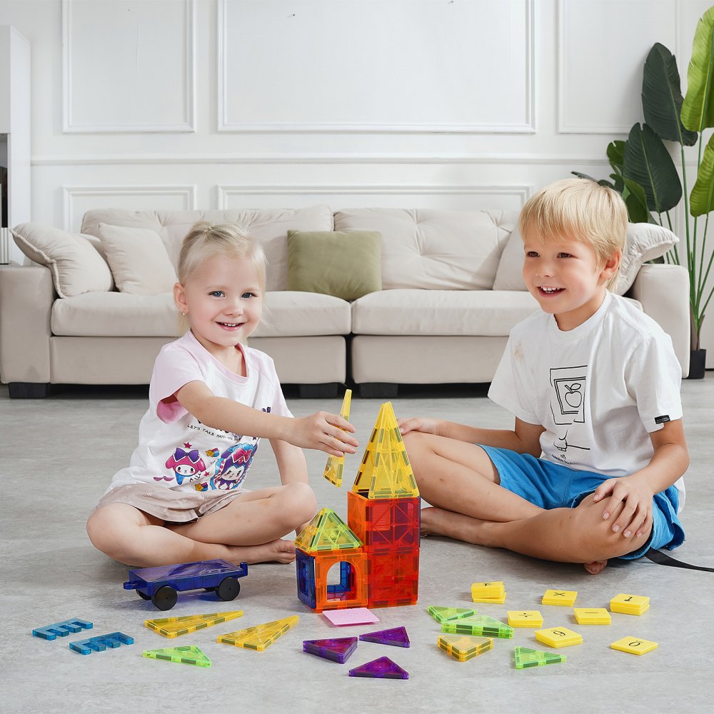 VEVOR Magnetic Tiles Magnetic Building Toy 55 PCS Magnet Blocks for Kids 3D Set 