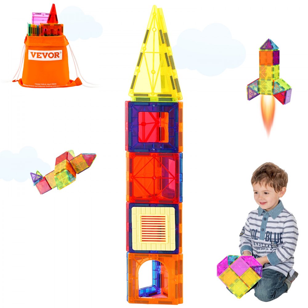 VEVOR Magnetic Tiles Magnetic Building Toy 55 PCS Magnet Blocks for Kids 3D Set 