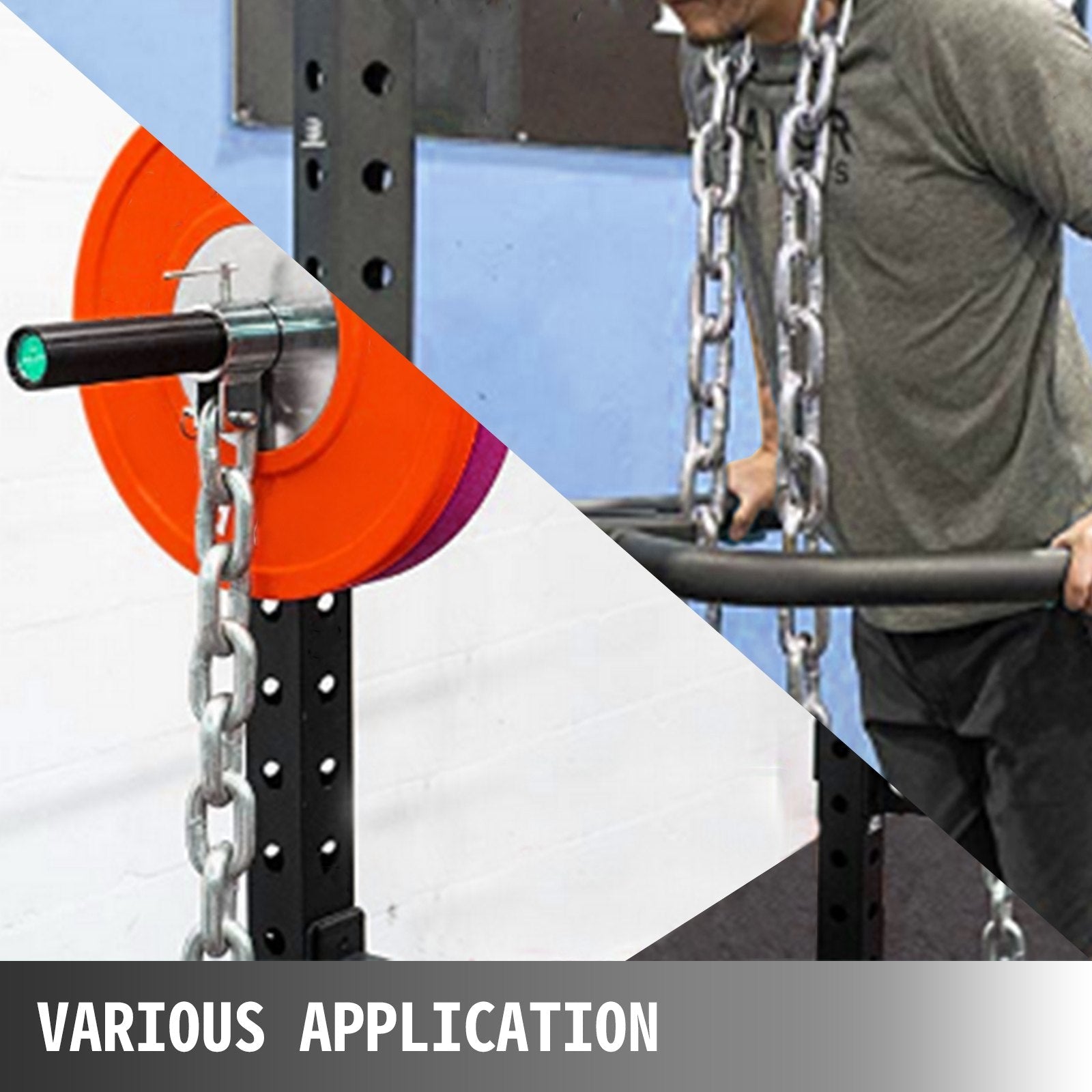 VEVOR Weight Lifting Chains, 1 Pair 35LBS/16kg Weight lifting Chains, Bench Press Chains with Collars, 5.2ft Olympic Barbell Chains Weight Chains for Power Lifting, Silver 
