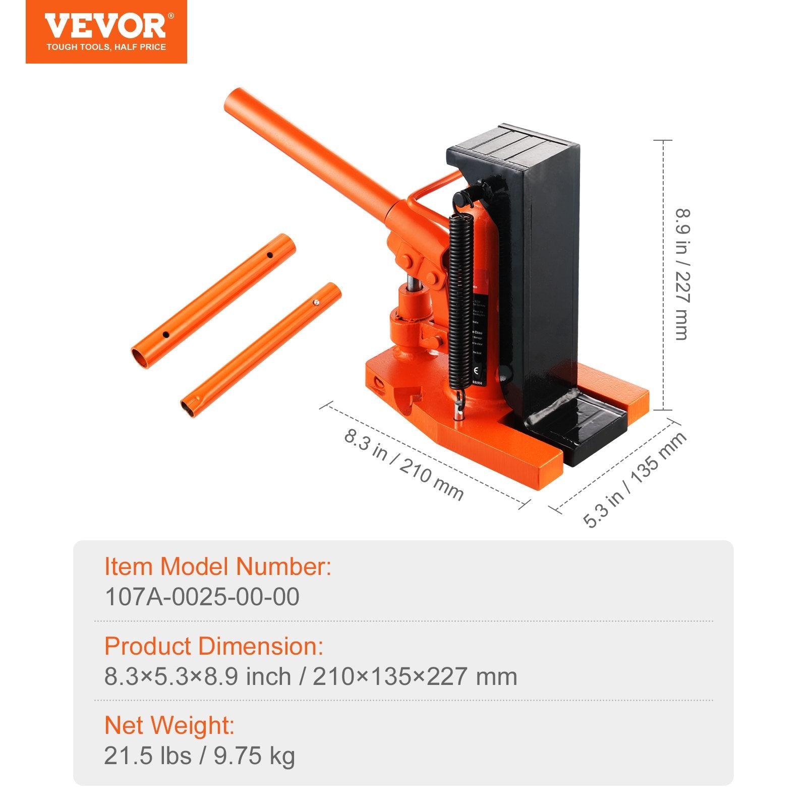VEVOR Hydraulic Toe Jack, 2.5 Ton On Toe Toe Jack Lift, 5 Ton On Top Lift Capacity Machine Jack, 0.8-5.3 in Toe Height, 8.9-13.4 in Top Height, Air Hydraulic Claw Jack for Machinery, Industry 