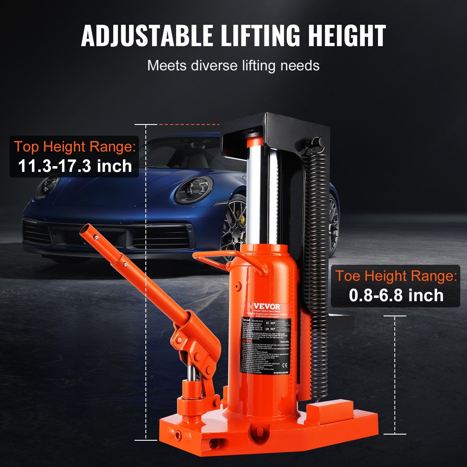 VEVOR Hydraulic Toe Jack, 5 Ton On Toe Toe Jack Lift, 10 Ton On Top Lift Capacity Machine Jack, 0.8-6.8 in Toe Height, 11.3-17.3 in Top Height, Air Hydraulic Claw Jack for Machinery, Industry 