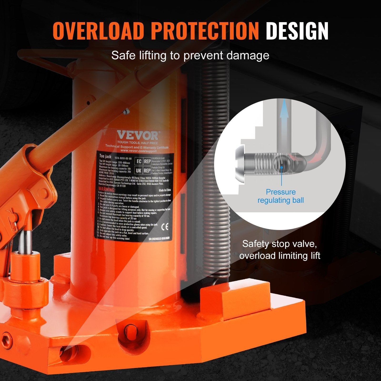 VEVOR Hydraulic Toe Jack, 5 Ton On Toe Toe Jack Lift, 10 Ton On Top Lift Capacity Machine Jack, 0.8-6.8 in Toe Height, 11.3-17.3 in Top Height, Air Hydraulic Claw Jack for Machinery, Industry 