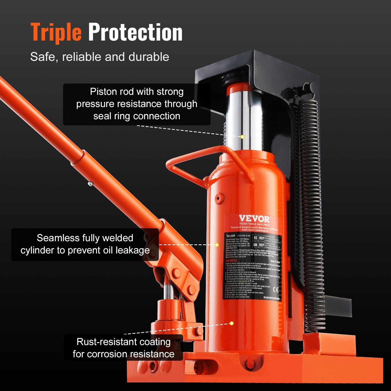 VEVOR Hydraulic Toe Jack, 5 Ton On Toe Toe Jack Lift, 10 Ton On Top Lift Capacity Machine Jack, 0.8-6.8 in Toe Height, 11.3-17.3 in Top Height, Air Hydraulic Claw Jack for Machinery, Industry 