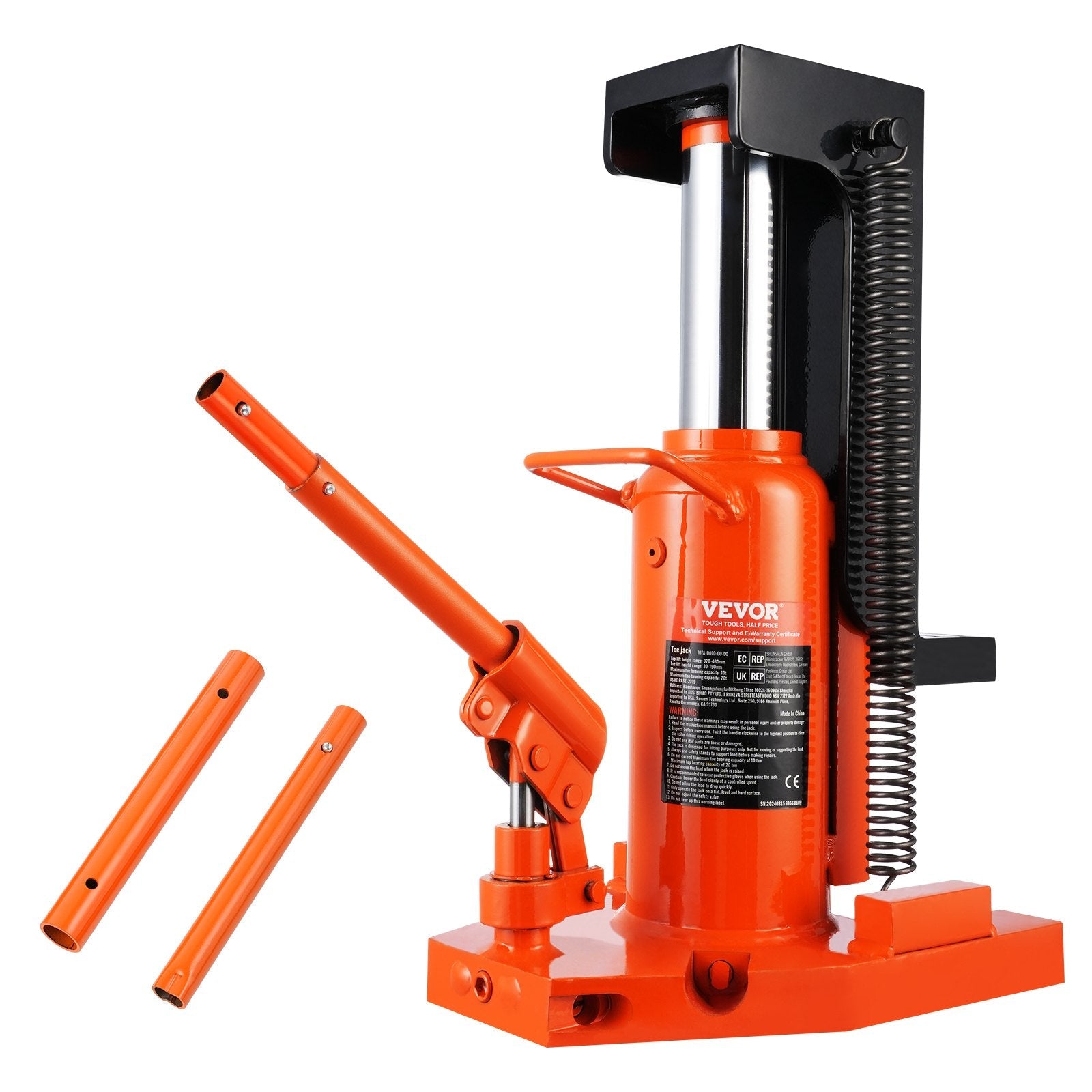 VEVOR Hydraulic Toe Jack, 5 Ton On Toe Toe Jack Lift, 10 Ton On Top Lift Capacity Machine Jack, 0.8-6.8 in Toe Height, 11.3-17.3 in Top Height, Air Hydraulic Claw Jack for Machinery, Industry 