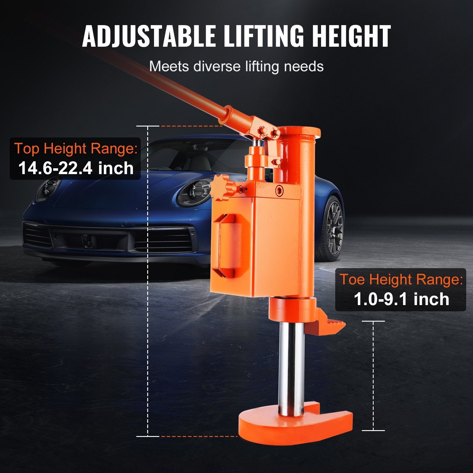 VEVOR Hydraulic Toe Jack, 5 Ton On Toe Toe Jack Lift, 10 Ton On Top Lift Capacity Machine Jack, 1.0-9.1 in Toe Height, 14.6-22.4 in Top Height, 360° Rotatable Claw Jack for Machinery, Industry 