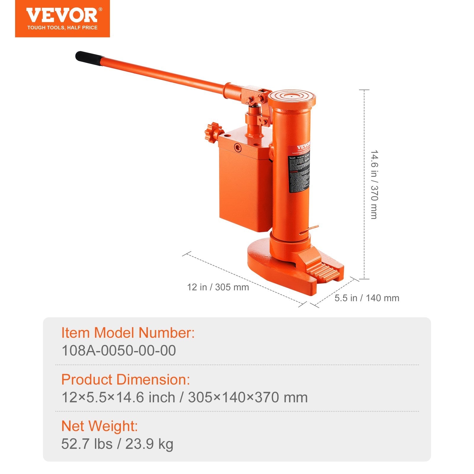 VEVOR Hydraulic Toe Jack, 5 Ton On Toe Toe Jack Lift, 10 Ton On Top Lift Capacity Machine Jack, 1.0-9.1 in Toe Height, 14.6-22.4 in Top Height, 360° Rotatable Claw Jack for Machinery, Industry 
