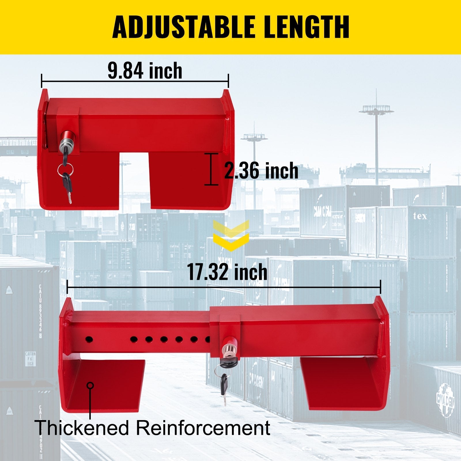 VEVOR Cargo Container Lock 9.84"-17.32" Locking Distance Semi Truck Door Locks with 2 Keys Shipping Container Accessories Red Powder-coated with Spring Lock for Fixed Container and Semi Trailer Box 