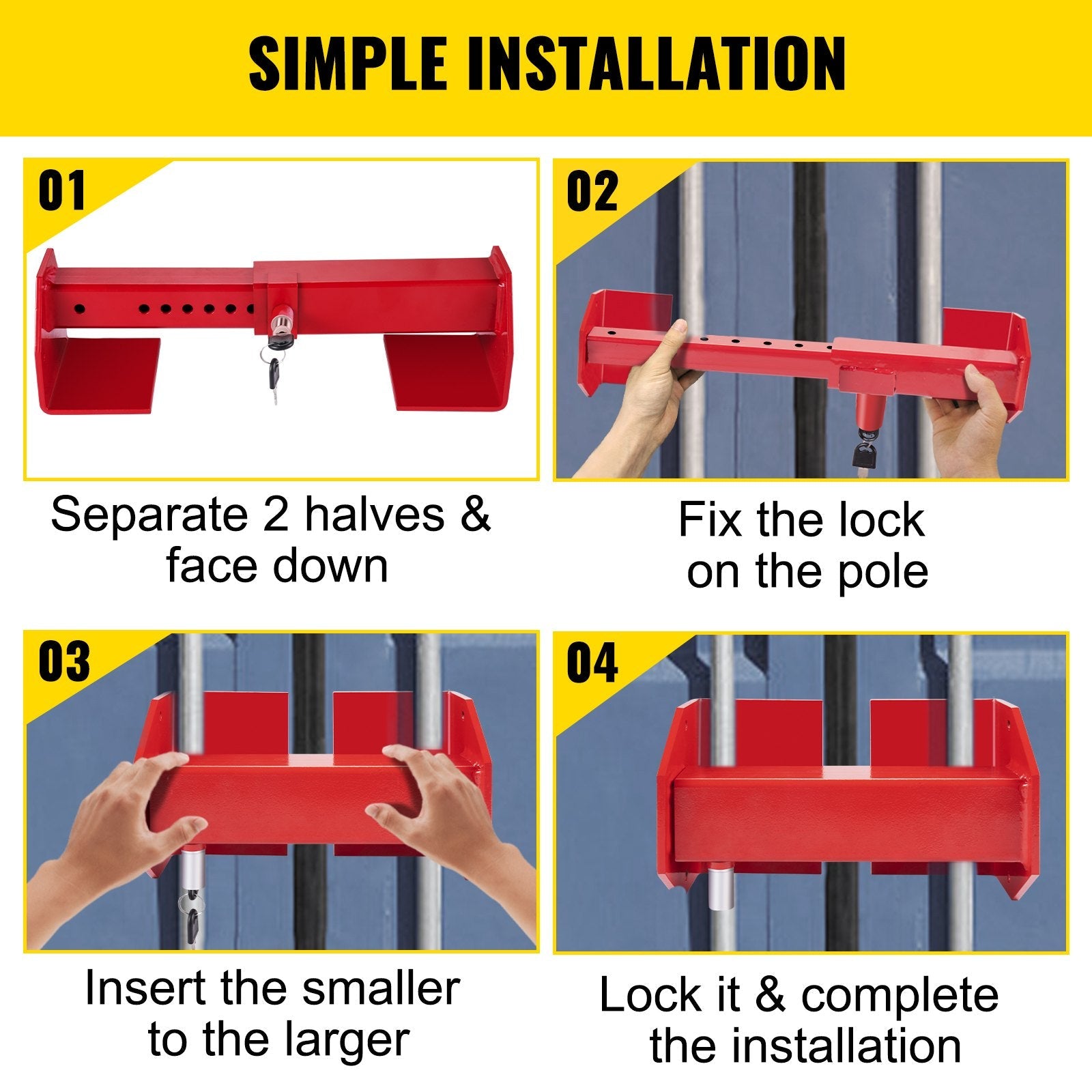 VEVOR Cargo Container Lock 9.84"-17.32" Locking Distance Semi Truck Door Locks with 2 Keys Shipping Container Accessories Red Powder-coated with Spring Lock for Fixed Container and Semi Trailer Box 