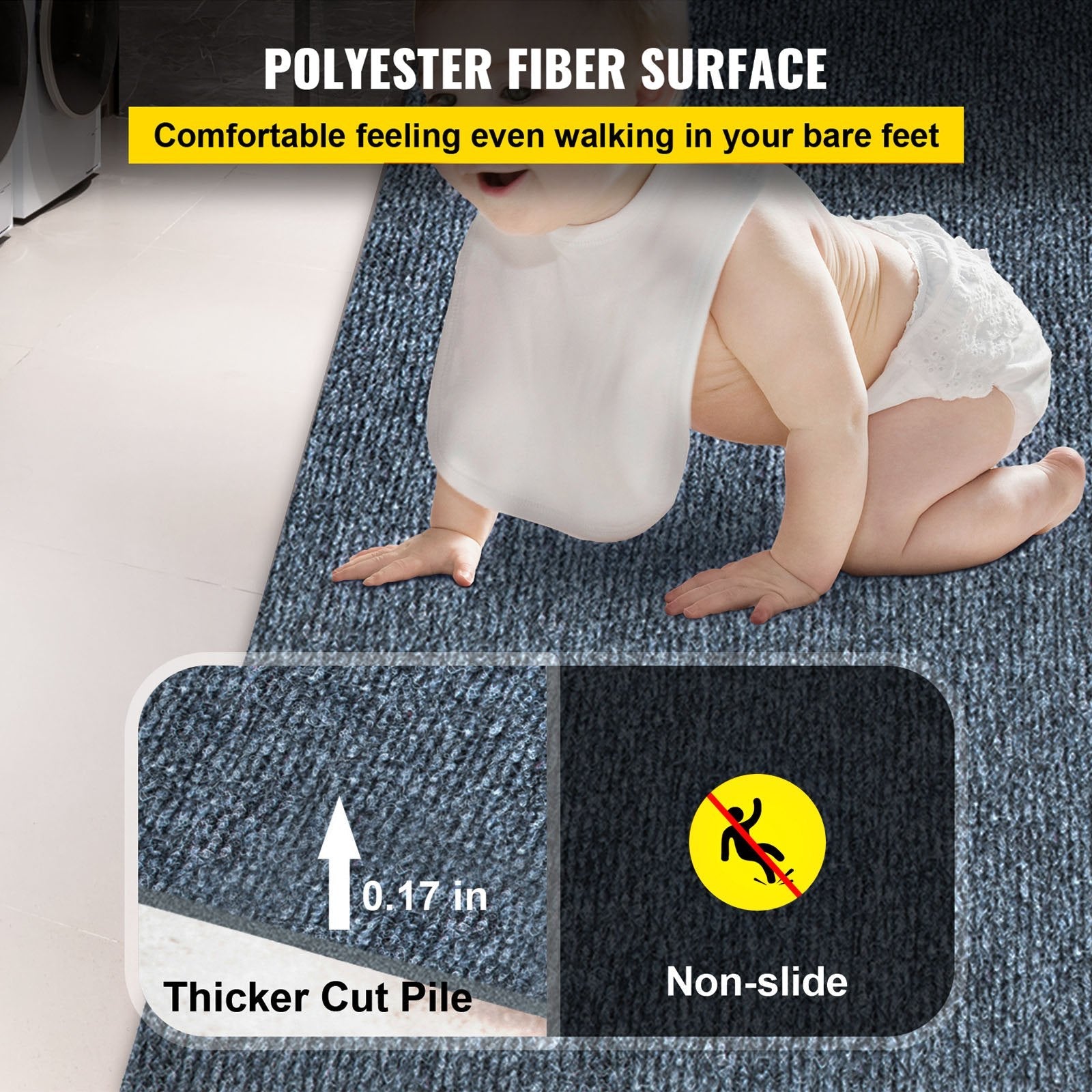 VEVOR Gray Marine Carpet 6 ft x 36 ft, Boat Carpet Rugs, Indoor Outdoor Rugs for Patio Deck Anti-Slide TPR Water-Proof Back Outdoor Marine Carpeting Outdoor Carpet 