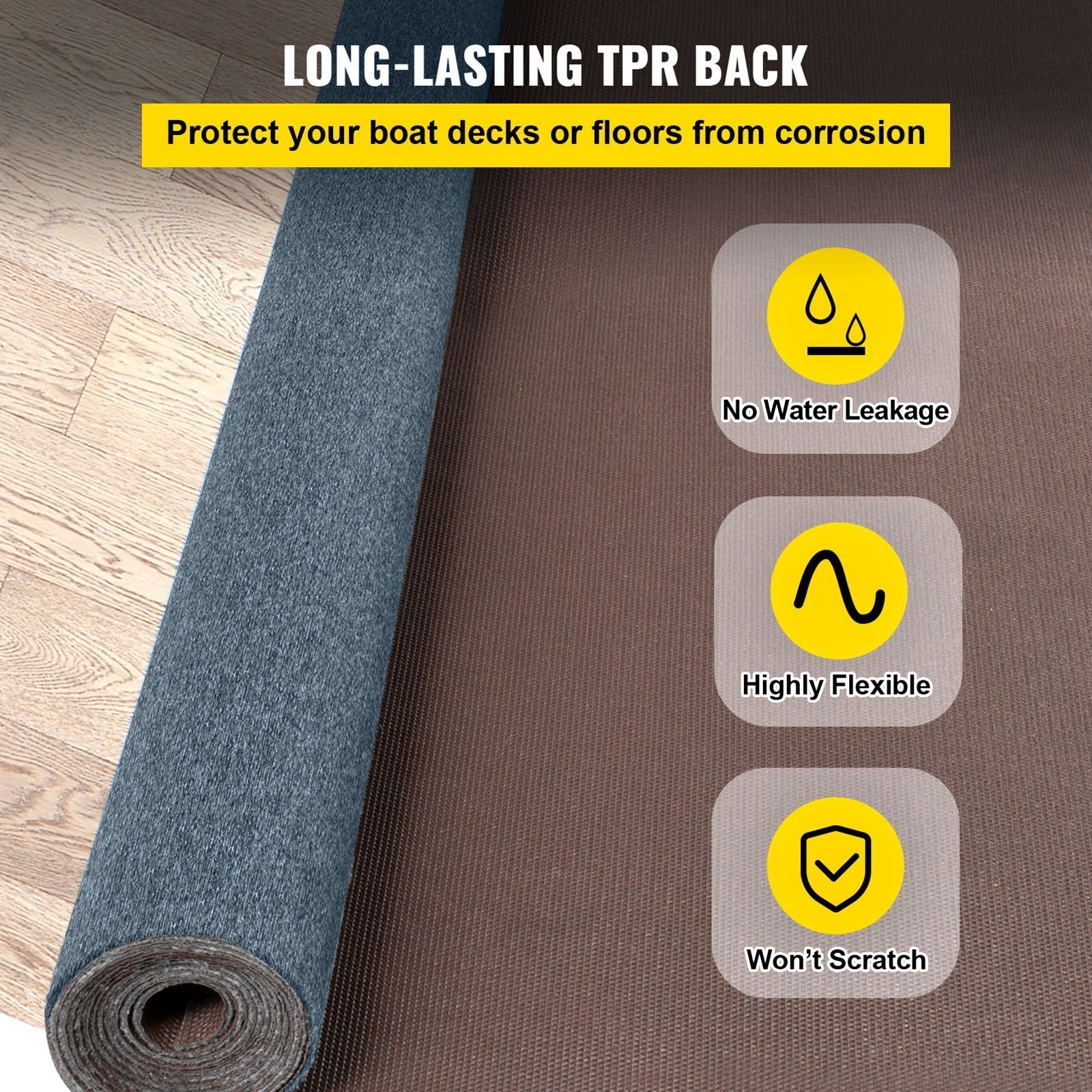 VEVOR Gray Marine Carpet 6 ft x 36 ft, Boat Carpet Rugs, Indoor Outdoor Rugs for Patio Deck Anti-Slide TPR Water-Proof Back Outdoor Marine Carpeting Outdoor Carpet 