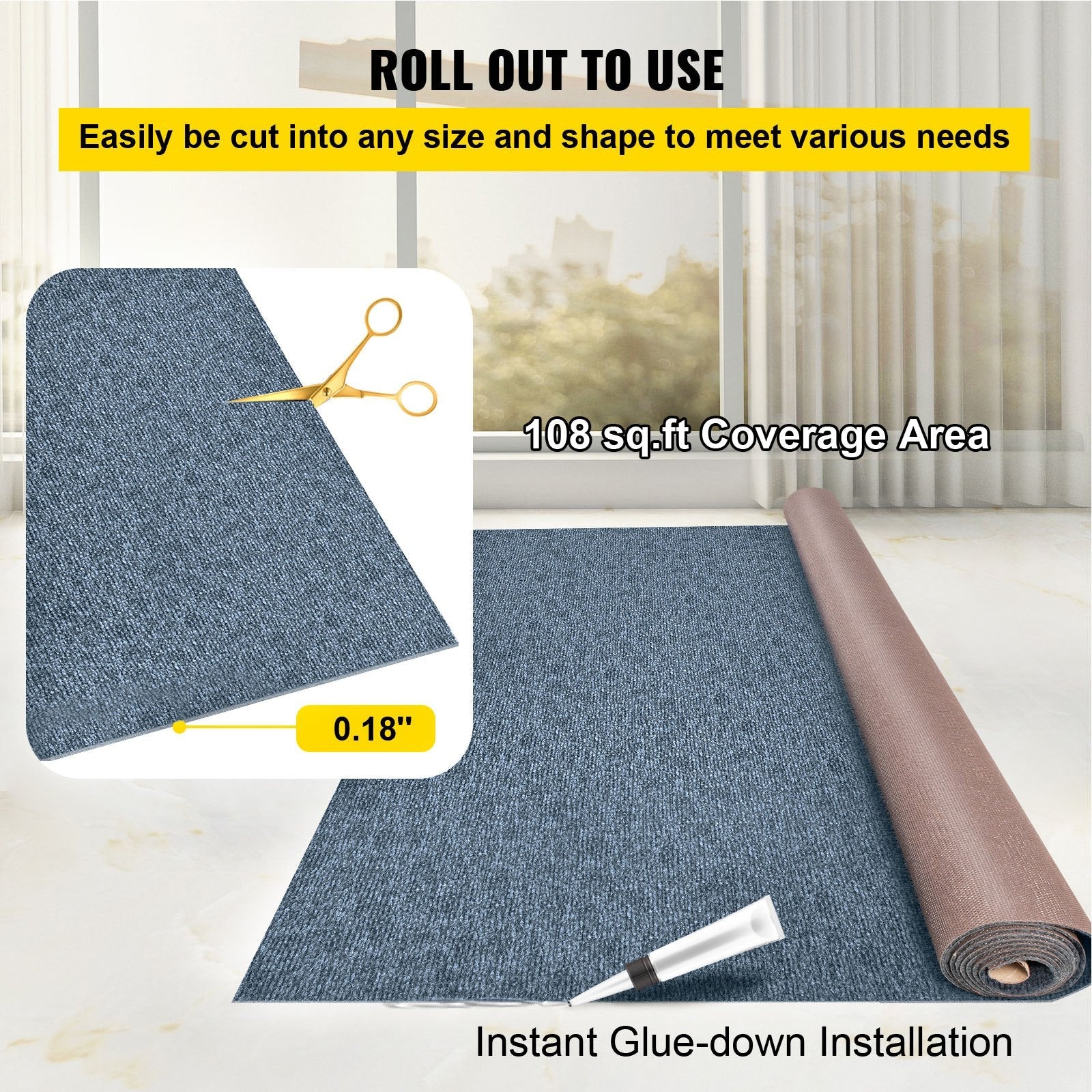 VEVOR Gray Marine Carpet 6 ft x 36 ft, Boat Carpet Rugs, Indoor Outdoor Rugs for Patio Deck Anti-Slide TPR Water-Proof Back Outdoor Marine Carpeting Outdoor Carpet 