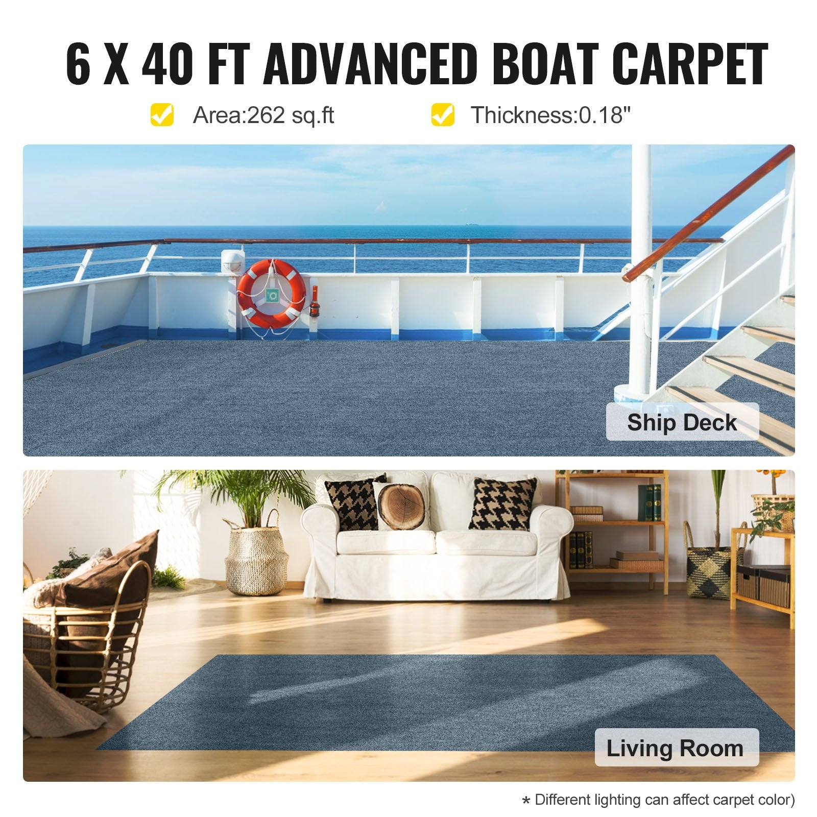 VEVOR Gray Marine Carpet 6 ft x 39.3 ft Marine Carpeting Marine Grade Carpet for Boats with Waterproof Back Outdoor Rug for Patio Porch Deck Garage Outdoor Area Rug Runner Anti-Slide Porch Rug 