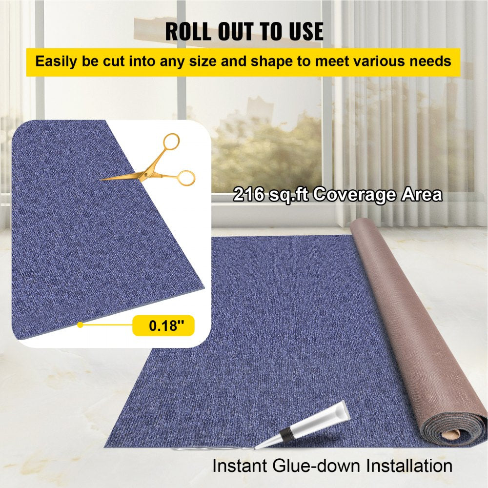 VEVOR Deep Blue Marine Carpet 6 ft x 36 ft Marine Carpeting Marine Grade Carpet for Boats with Waterproof Back Outdoor Rug for Patio Porch Deck Garage Outdoor Area Rug Runner Non-Slide Porch Rug 