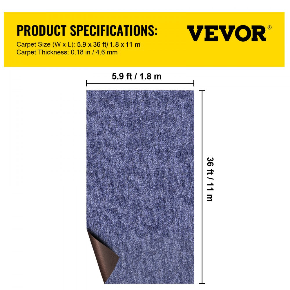 VEVOR Deep Blue Marine Carpet 6 ft x 36 ft Marine Carpeting Marine Grade Carpet for Boats with Waterproof Back Outdoor Rug for Patio Porch Deck Garage Outdoor Area Rug Runner Non-Slide Porch Rug 