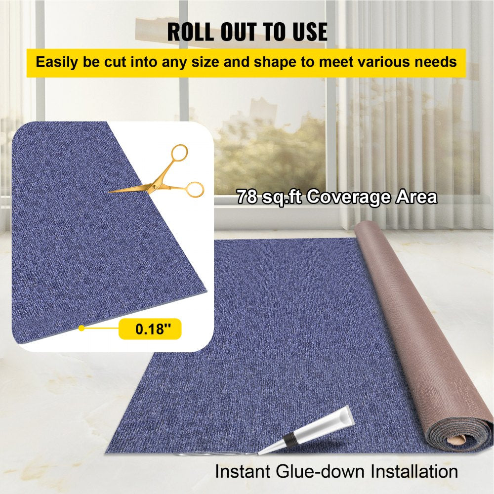VEVOR Deep Blue Marine Carpet 6 ft x 13.1 ft Marine Carpeting Marine Grade Carpet for Boats with Waterproof Back Outdoor Rug for Patio Porch Deck Garage Outdoor Area Rug Runner Non-Slide Porch Rug 