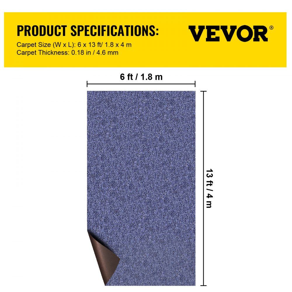 VEVOR Deep Blue Marine Carpet 6 ft x 13.1 ft Marine Carpeting Marine Grade Carpet for Boats with Waterproof Back Outdoor Rug for Patio Porch Deck Garage Outdoor Area Rug Runner Non-Slide Porch Rug 