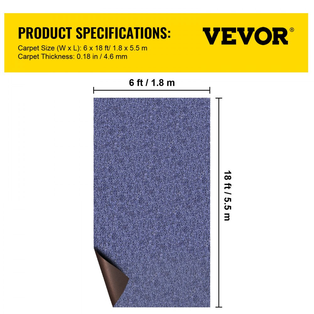 VEVOR Deep Blue Marine Carpet 6 ft x 18 ft Marine Carpeting Marine Grade Carpet for Boats with Waterproof Back Outdoor Rug for Patio Porch Deck Garage Outdoor Area Rug Runner Anti-Slide Porch Rug 
