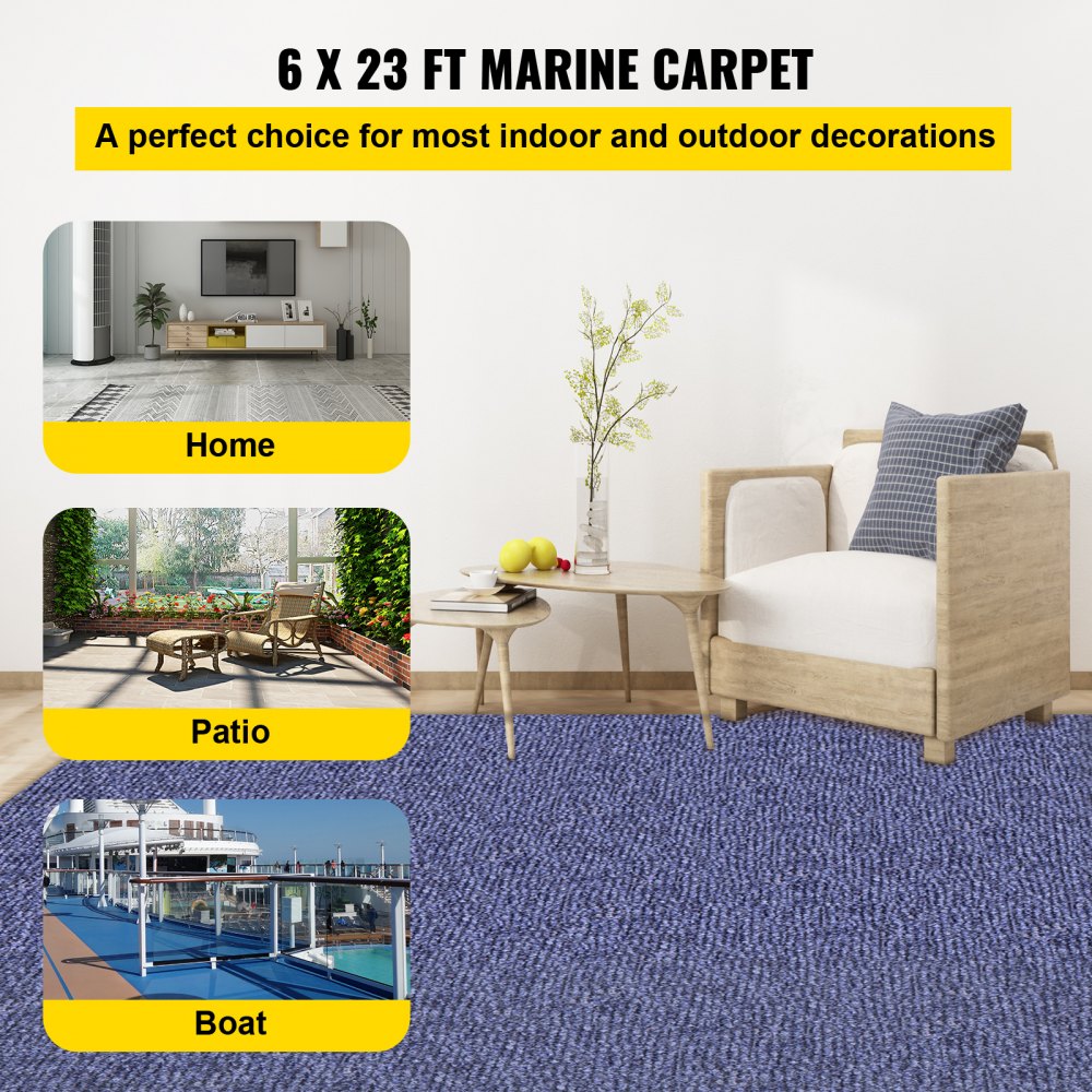VEVOR Deep Blue Marine Carpet 6 ft x 23 ft Marine Carpeting Marine Grade Carpet for Boats with Waterproof Back Outdoor Rug for Patio Porch Deck Garage Outdoor Area Rug Runner Non-Slide Porch Rug 