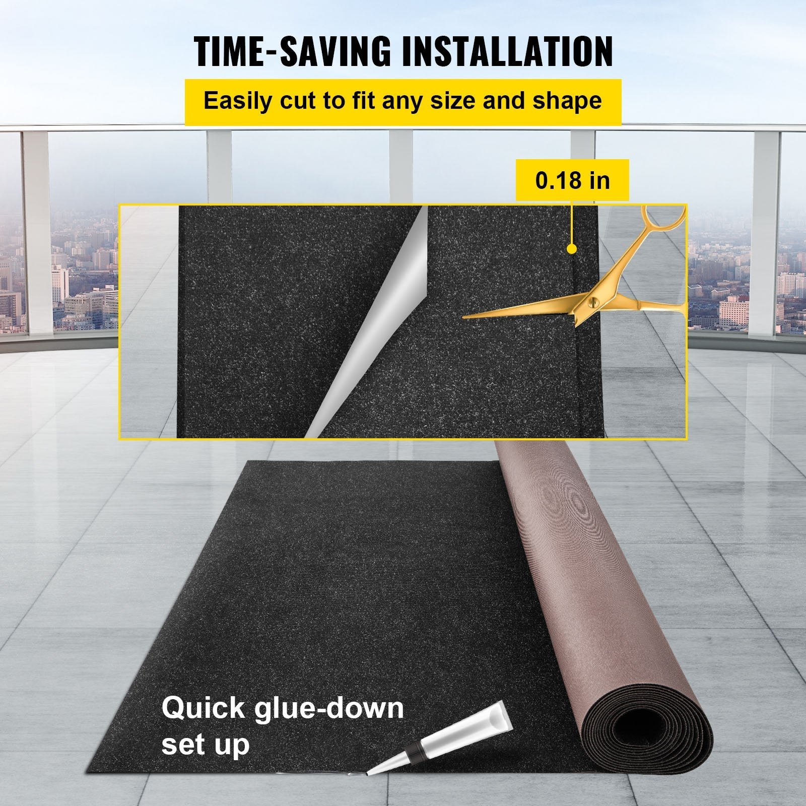 VEVOR Marine Carpet, 6 x 23 ft Charcoal Black Marine Grade Boat Carpet, Marine Carpeting with Soft Cut Pile and Water-Proof TPR Backing, Carpet Roll for Home, Patio, Porch, Deck 