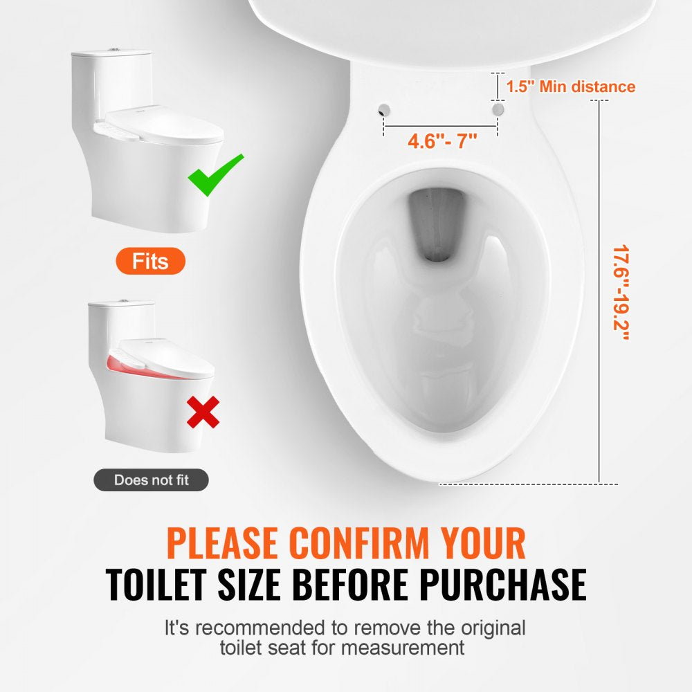 VEVOR Elongated Bidet Toilet Seat Electric Smart Heated Seat Side Arm Control 