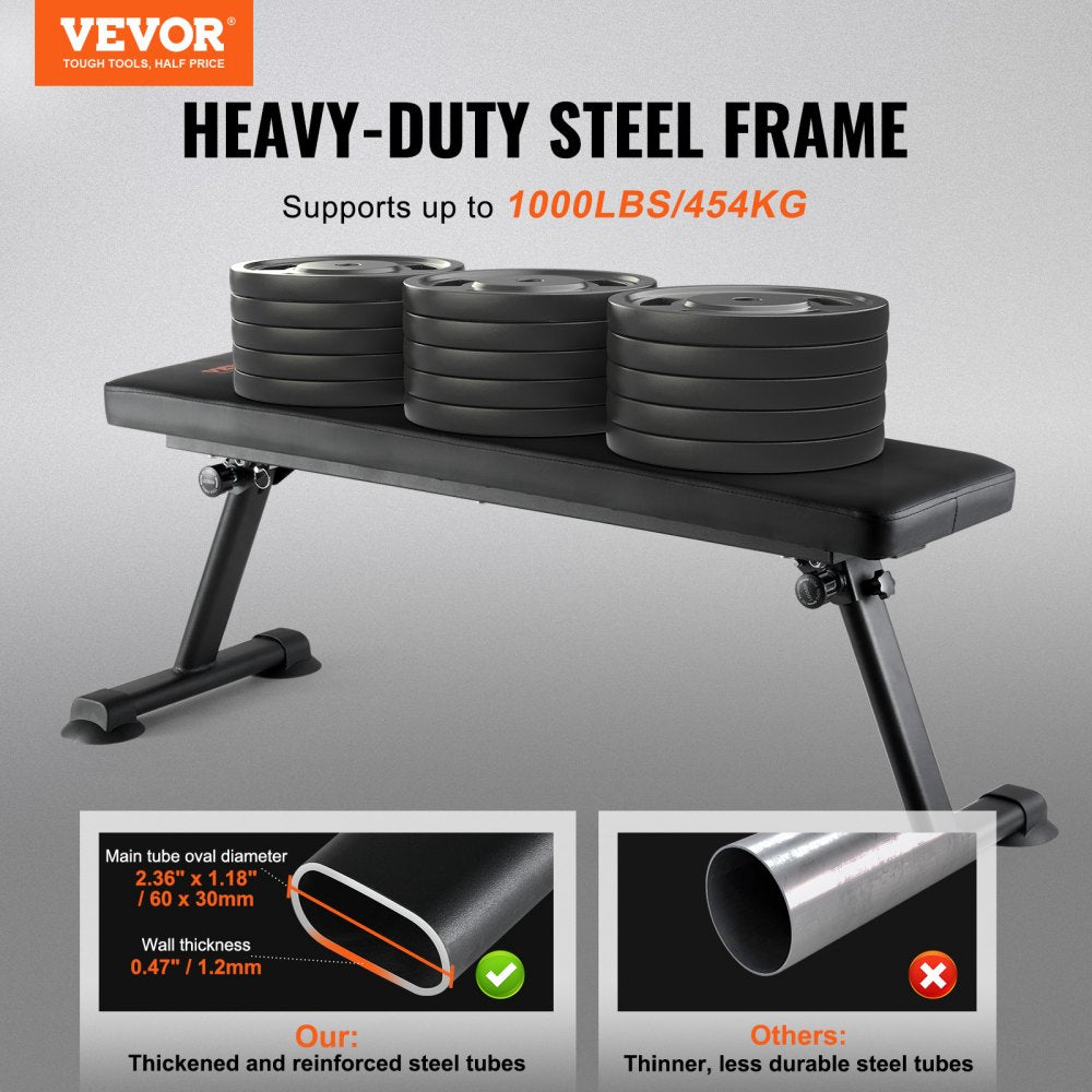 VEVOR Flat Weight Bench Foldable Strength Training Bench for Full Body Workout 