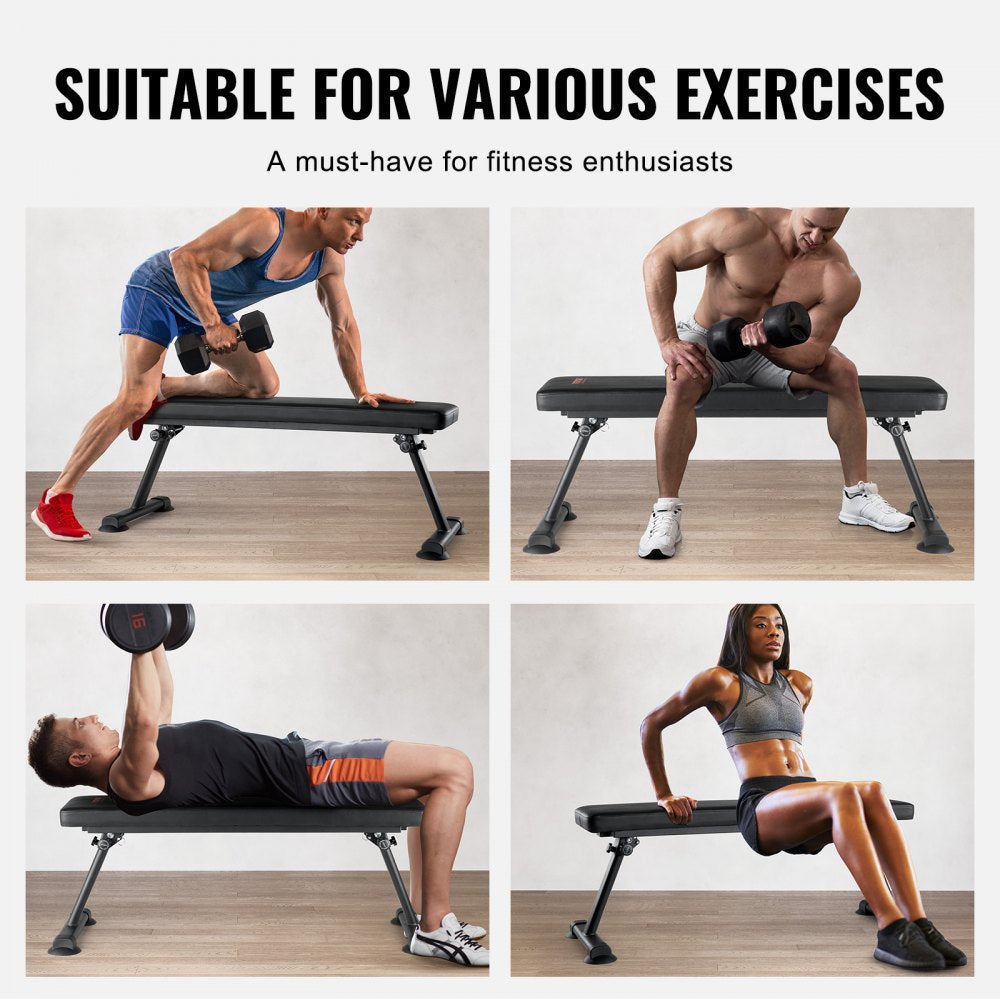 VEVOR Flat Weight Bench Foldable Strength Training Bench for Full Body Workout 