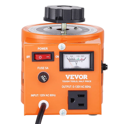 VEVOR 500VA Auto Variable Voltage Transformer, 3.84 Amp, 110V Input 0-130V Output AC Voltage Regulator Power Supply, with 4 Extra Fuses Thermal Control Switch for Home Industrial Office 