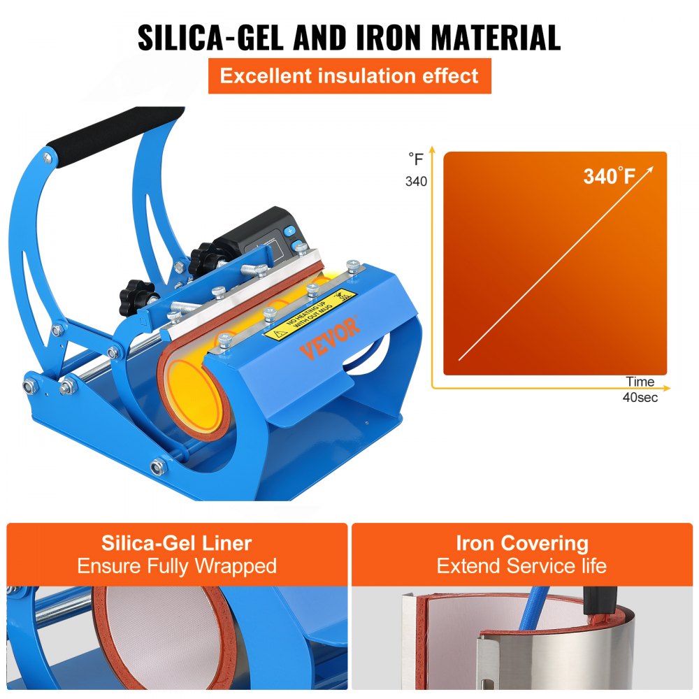 VEVOR Mug Heat Press, 11oz/11.5cm and 20oz/22cm Two Platens, LCD Cup Press Machine with Detachable Transfer Sublimation Mats, DIY Presser for Coffee Skinny Tumblers, Silica-Gel Printing, Blue 